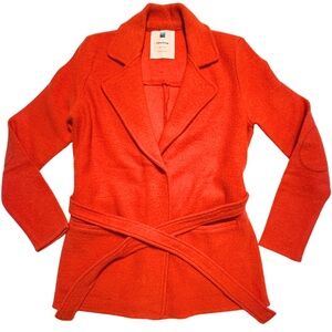 Anthropologie Sparrow 100% Wool Orange Tie Cardigan Sweater Jacket Sz XS